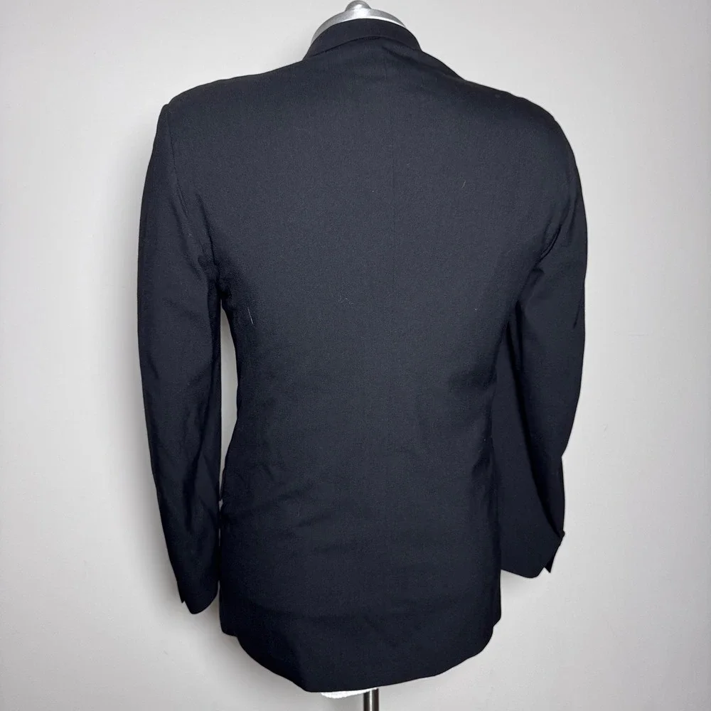 Bill Blass Tuxedo Jacket Mens 40L Black Solid Double Breasted Peak Lapel Vintage